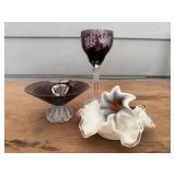 Purple glassware, milk glass dish
