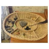 Wicker divided basket, trinket box, what nots
