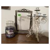 Frame, wire candleabra, candle