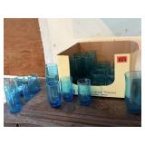 Assorted vintage teal drinking glasses