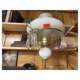 Hobnail milk glass & crystal light fixture