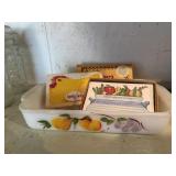 Fire King baking dish, recipe cards