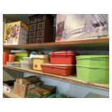 Shelf of Tupperware storage containers