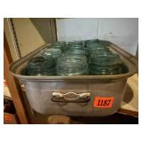 Pan of blue pint Ball canning jar