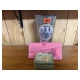 Floral pail, coupon caddy, butterfly tin