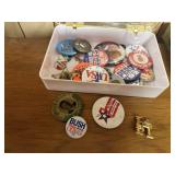 Politial, campaign buttons, pins