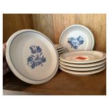 Pfaltzgraff salad plates (9), saucers (4)