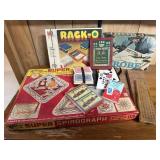 Board games, Racko, Spirograph, playing cards,