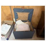 Storage ottoman, linens, doilies, runners
