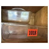 Fire King, Pyrex glass loaf dishes, one with lid