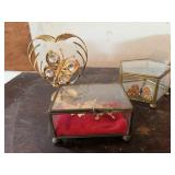 Brass glass curio trinket boxes (2), butterfly