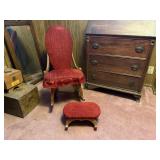 Antique rocking chair, ottoman