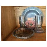 Peace on Earth plate, silver vases, bowl