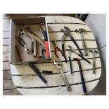 Hand tools, hammers, crescent wrench, box cutter,