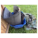 Tote of thick foam pads, tarp