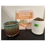 Garden book, flower pots, floral moss