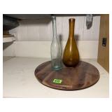Wooden lazy susan, bottles
