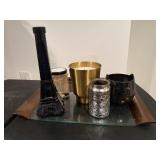 Glass tray, candles, cat candle, Eiffel Tower