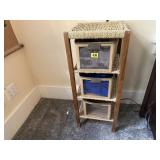 Wicker storage shelves, baskets, bath hand