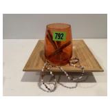 Wood tray, organe vase, hemp & shell necklace