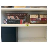 Shakespeare, Divine Comedy books, spool of flag
