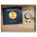 Gold Coin book, lapel pins, compass, Appleton