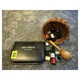 Sewing kit, buttons, thread, sock darner egg,