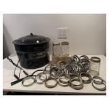 Enamel stock pot, pint canning jars, wide mouth