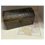 Wooden box, Denmark map, leather wallets,