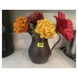 USN silver soldered pitcher, fabric floral