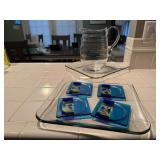 Glass trays, coasters, pitcher