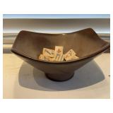 Frankoma pottery bowl, game tiles