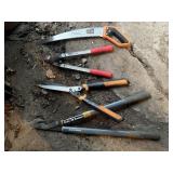 Garden pruners, shears, hand saw