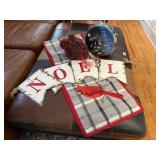 Christmas LED lights, NOEL banner, cardinal