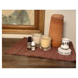 Planter, candles, essential oils, matches