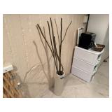 Pottery floor vase, decorative sticks