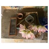 Floral stems, butterfly specimens, shadowbox,