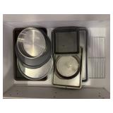 Baking pans, cake pans, cookie sheets, pizza