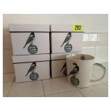 Bone china bird mugs (4), boxes included