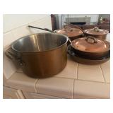 Copper cookware, stock pot, sauce pans, skillet