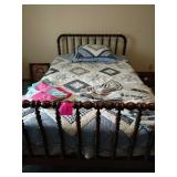 Jeeny Lind full size bed with bedding, tie quilt