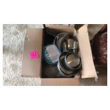 Box lot of pots and pans