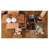 Utility lot with light bulbs, hammer,