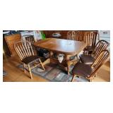 oak double pedestal table and 6 chairs