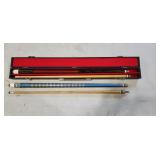 two cue sticks, one case