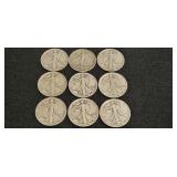9 Walking Liberty Halves