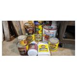 partial cans of sealer, stains