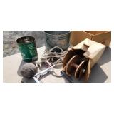 bucket, weight, winch, boat cleats