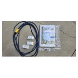 tarp, gloves, cords