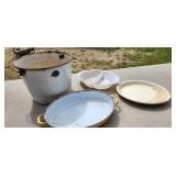 enamelware bucket, other pans